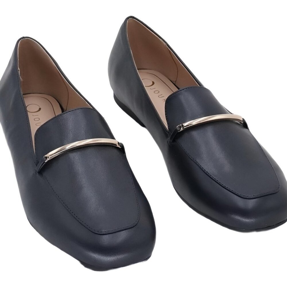 Journee Collection Navy Blue Loafers with Gold Accent